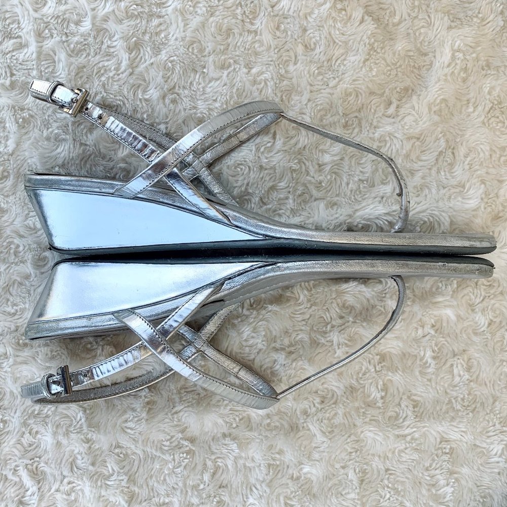 Prada Silver Strappy Wedged Sandals
